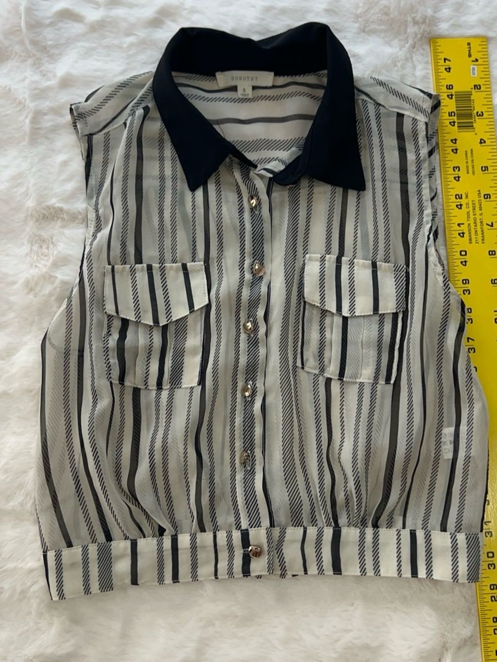 Dorothy Perkins Black & White Striped Sleeveless Top with Contrast Collar